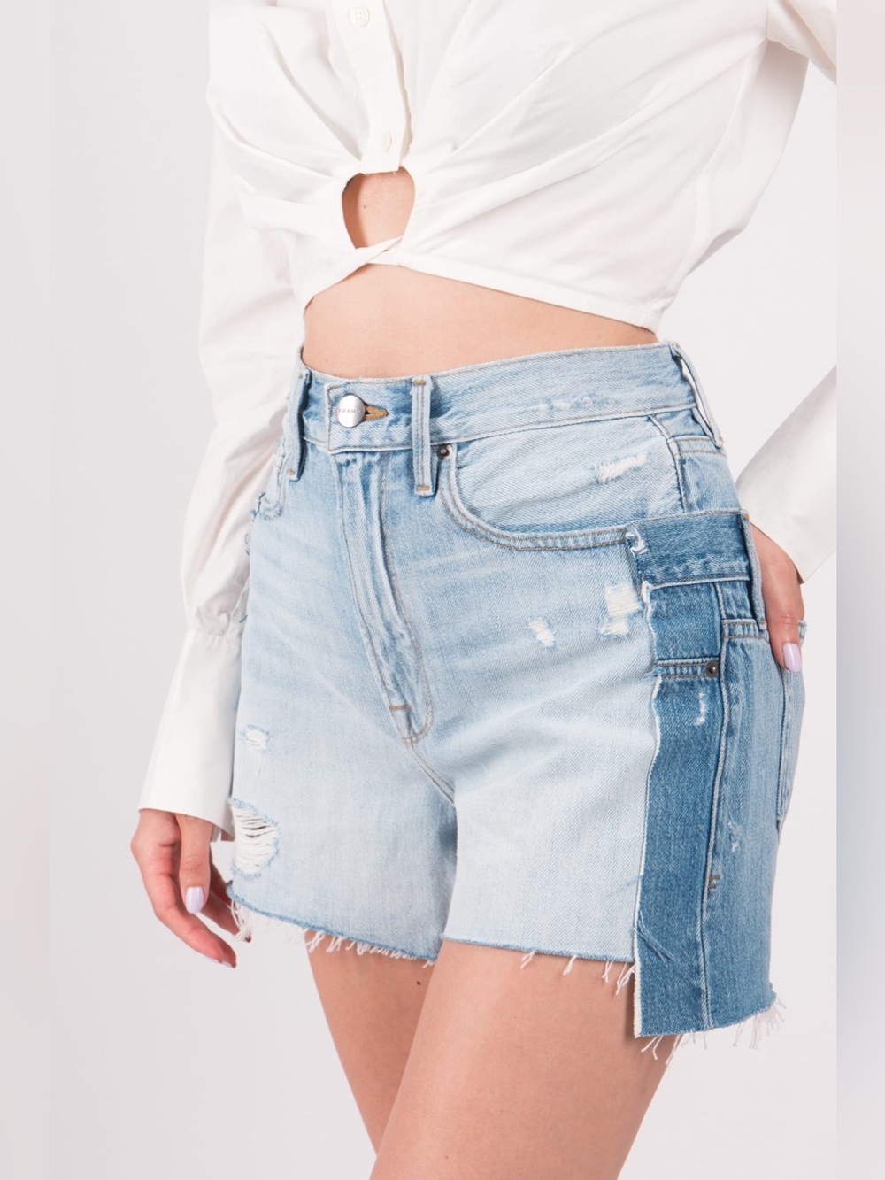 FRAME Layered Denim Shorts in Meadow Combo size 23